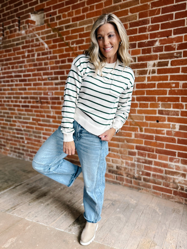 The Holly Striped Sweater, Cream/Green