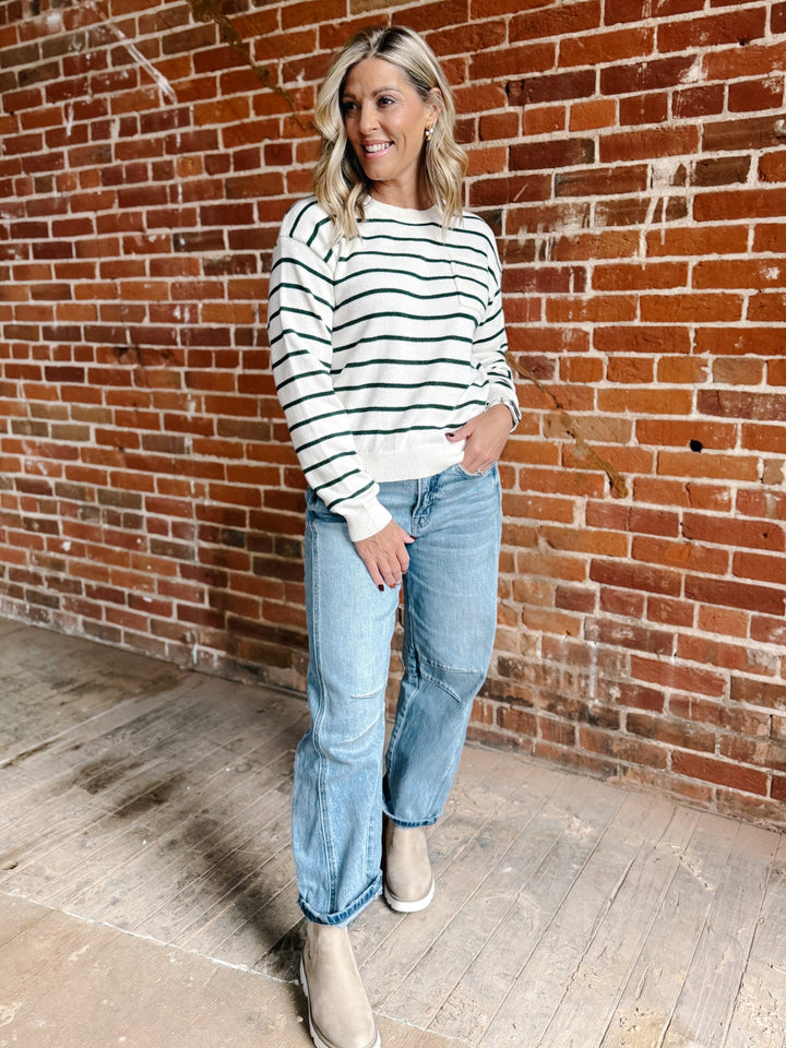 The Holly Striped Sweater, Cream/Green