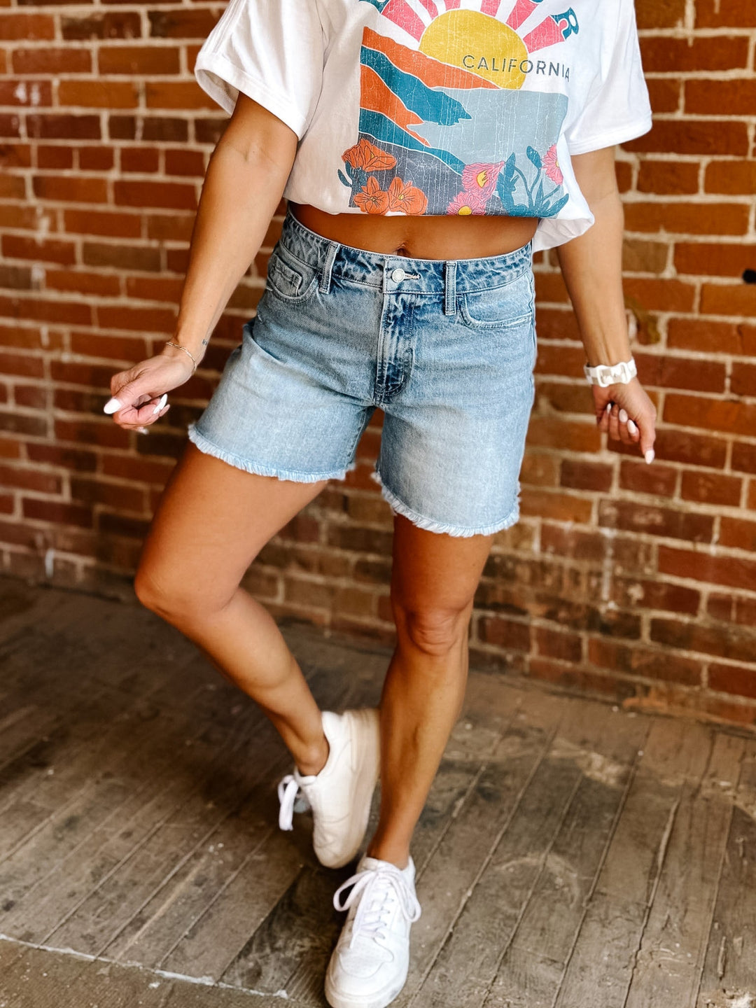 The Laidback Classic High Rise Denim Shorts by Vervet