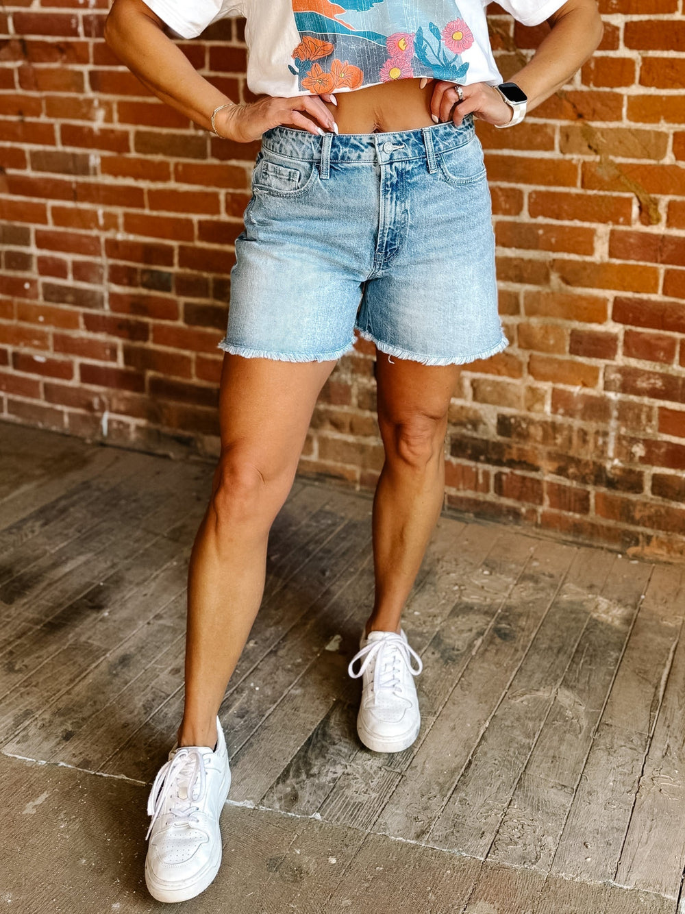 The Laidback Classic High Rise Denim Shorts by Vervet