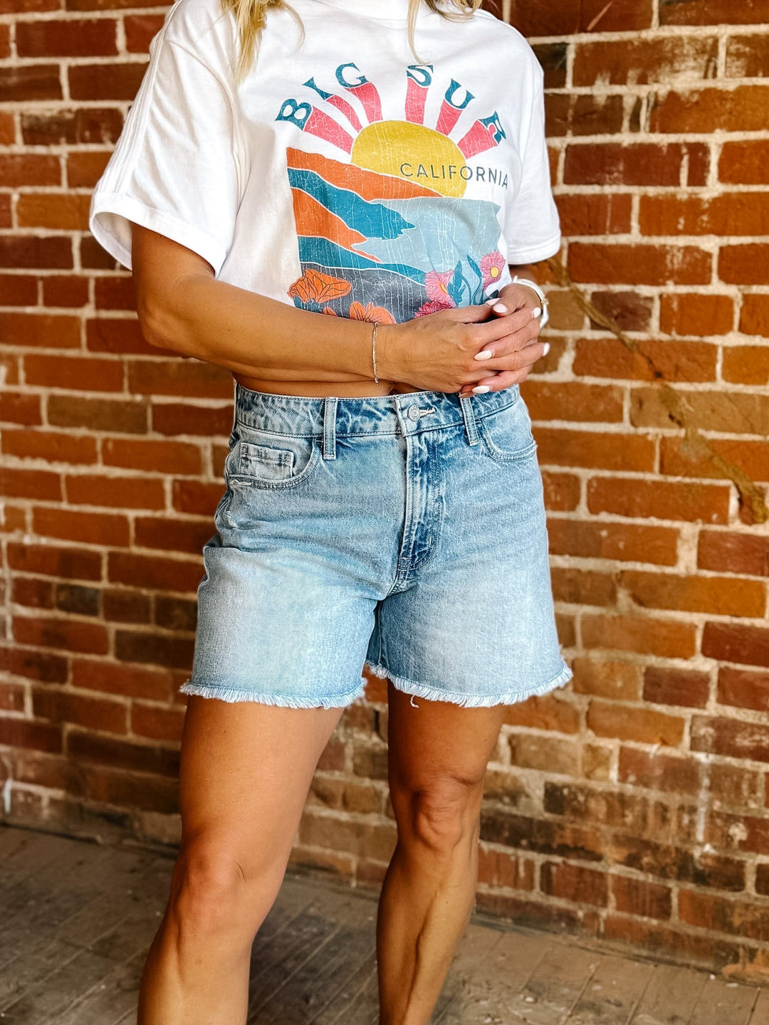 The Laidback Classic High Rise Denim Shorts by Vervet