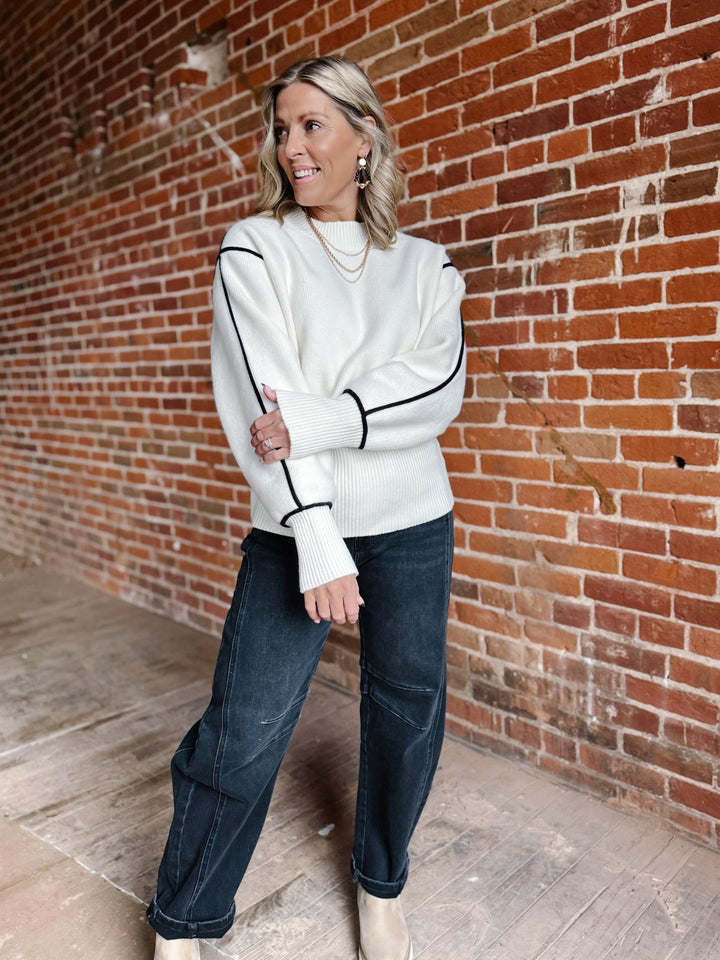 The Nova Contrast Stitch Sweater, Cream and Black