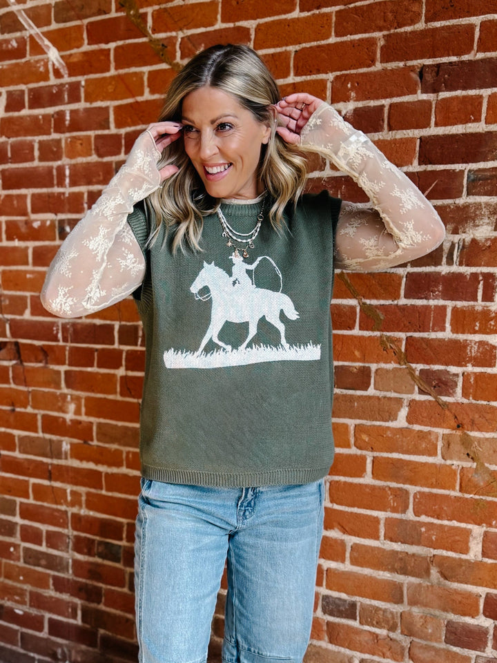 The Rodeo Muse Sweater Vest, Olive