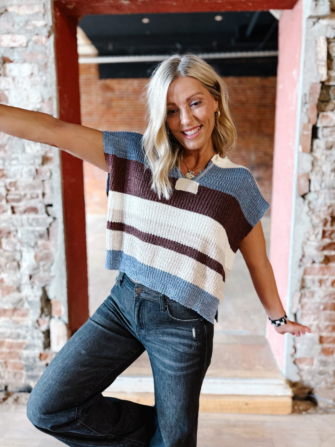 The Rustic Rows Sweater Top, Frosted Mocha