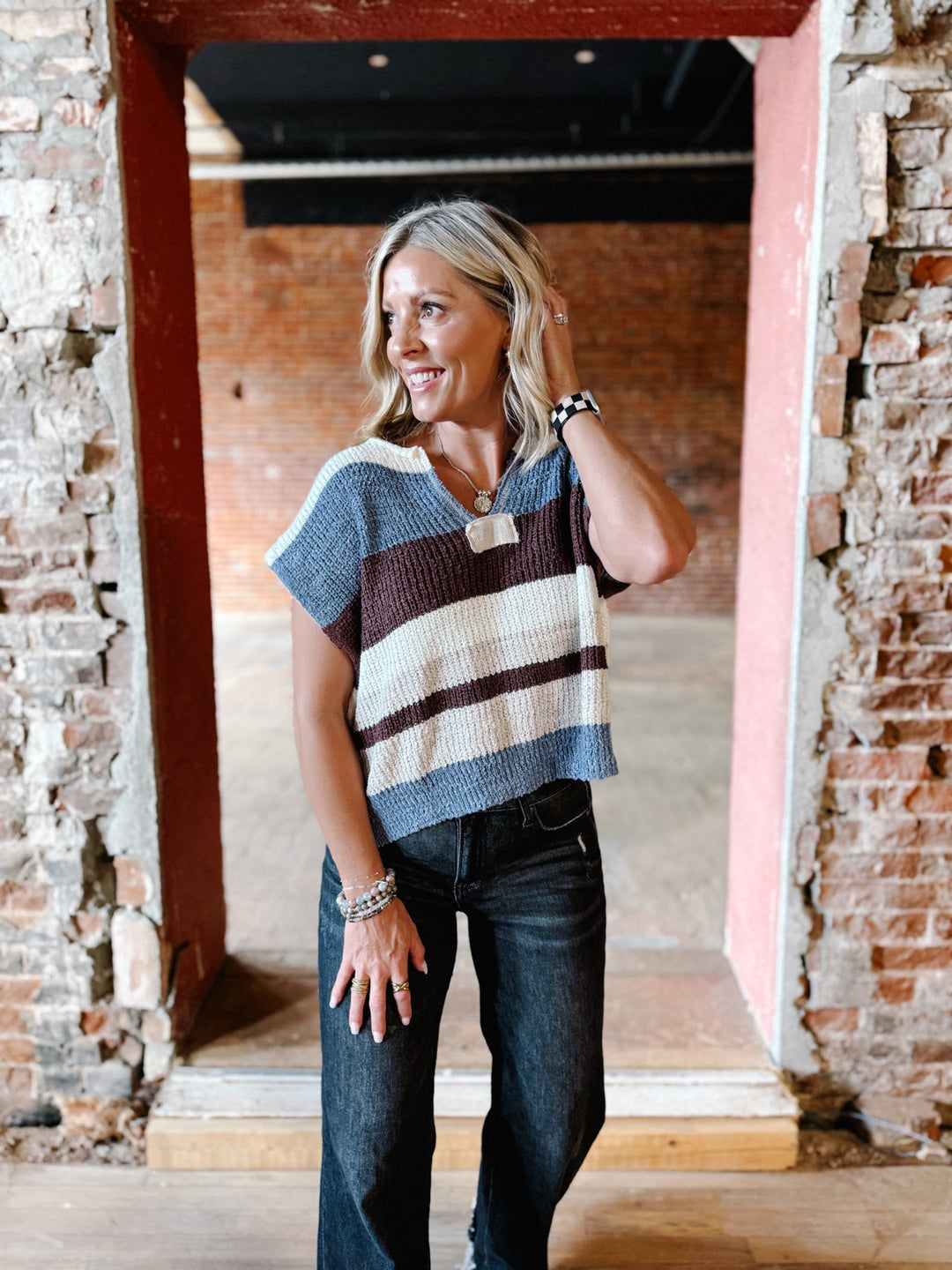 The Rustic Rows Sweater Top, Frosted Mocha