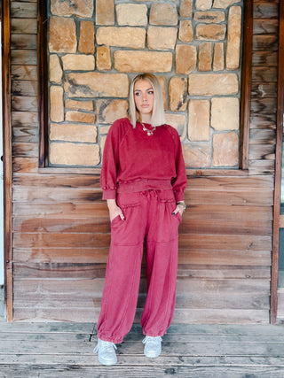 The Soft Spot Cropped French Terry Top, Crimson