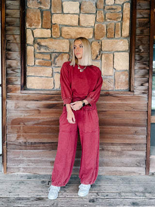 The Soft Spot Cropped French Terry Top, Crimson