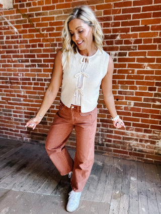 The Soft Ties Knit Vest Cardigan, Cream