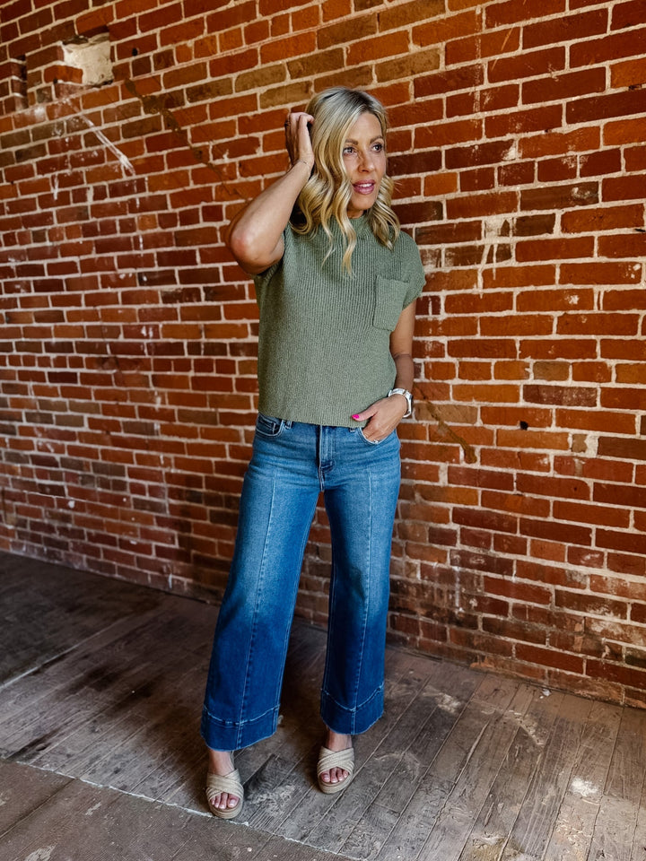 The Sweet Herb Ribbed Cap Sleeve Sweater, Dry Herb