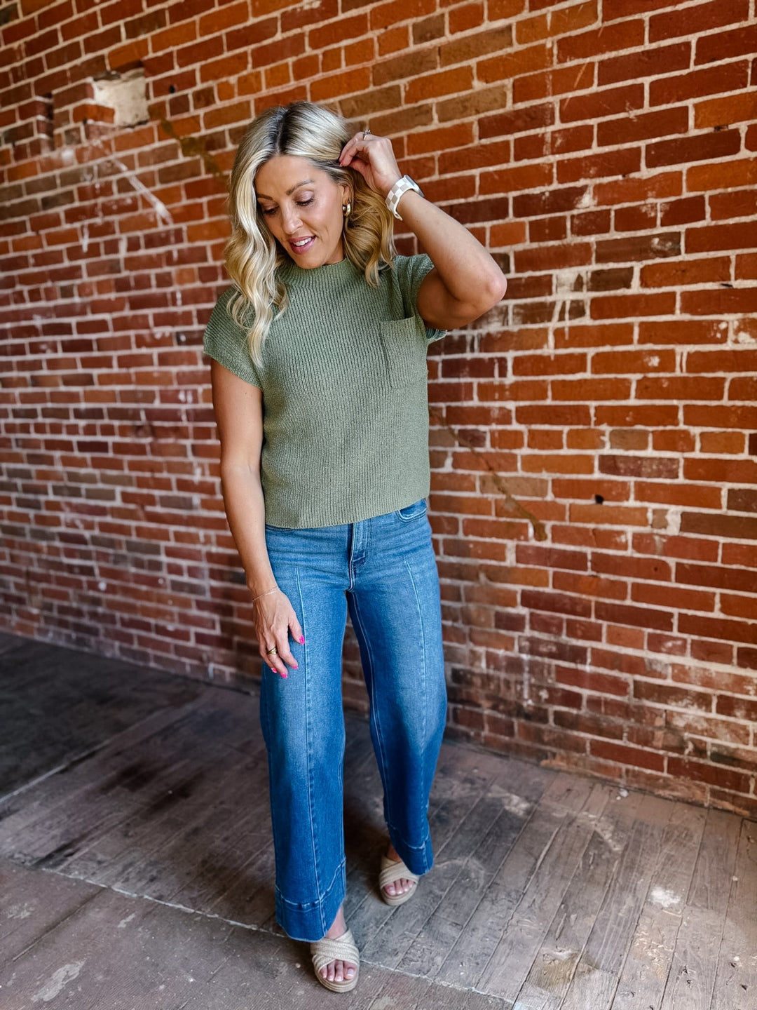 The Sweet Herb Ribbed Cap Sleeve Sweater, Dry Herb