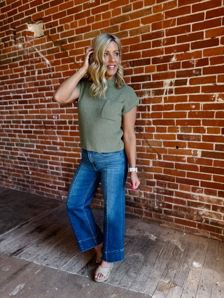 The Sweet Herb Ribbed Cap Sleeve Sweater, Dry Herb