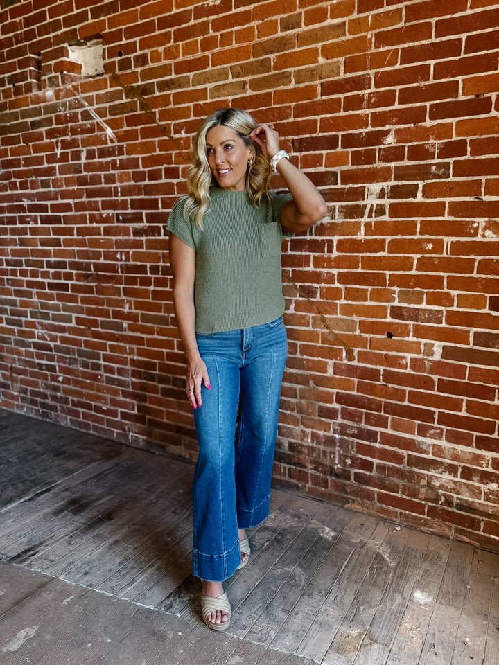 The Sweet Herb Ribbed Cap Sleeve Sweater, Dry Herb