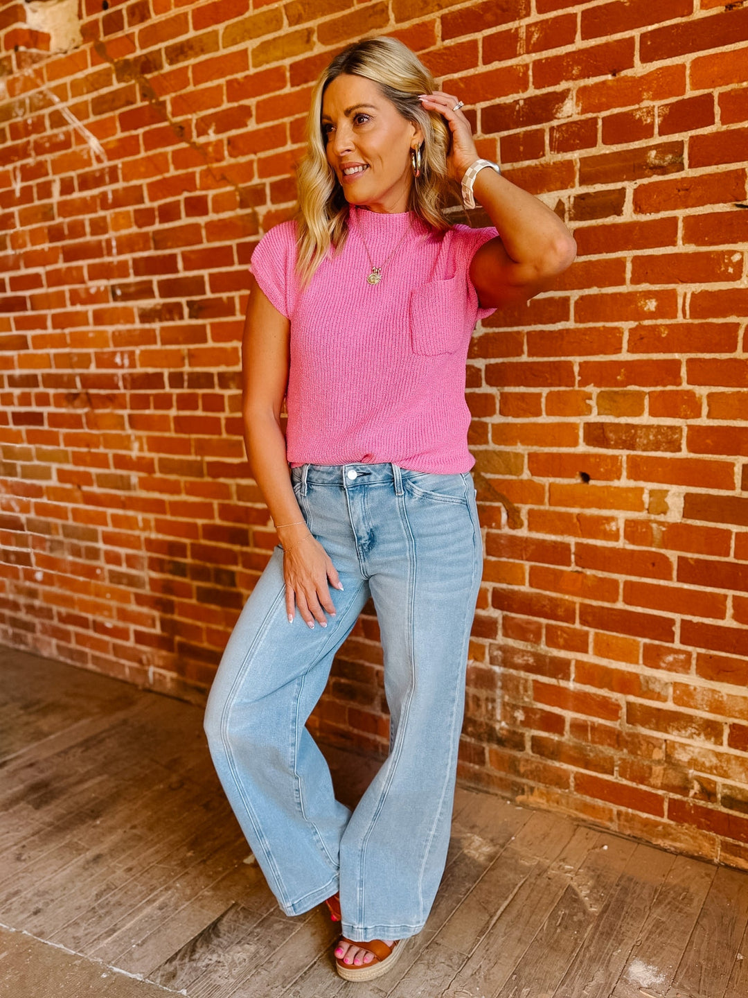 The Sweet Pink Ribbed Cap Sleeve Sweater