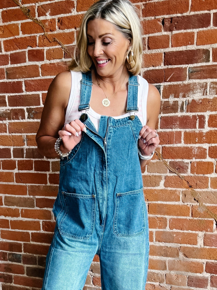 The Worn In Barrel Denim Overalls, Medium Wash