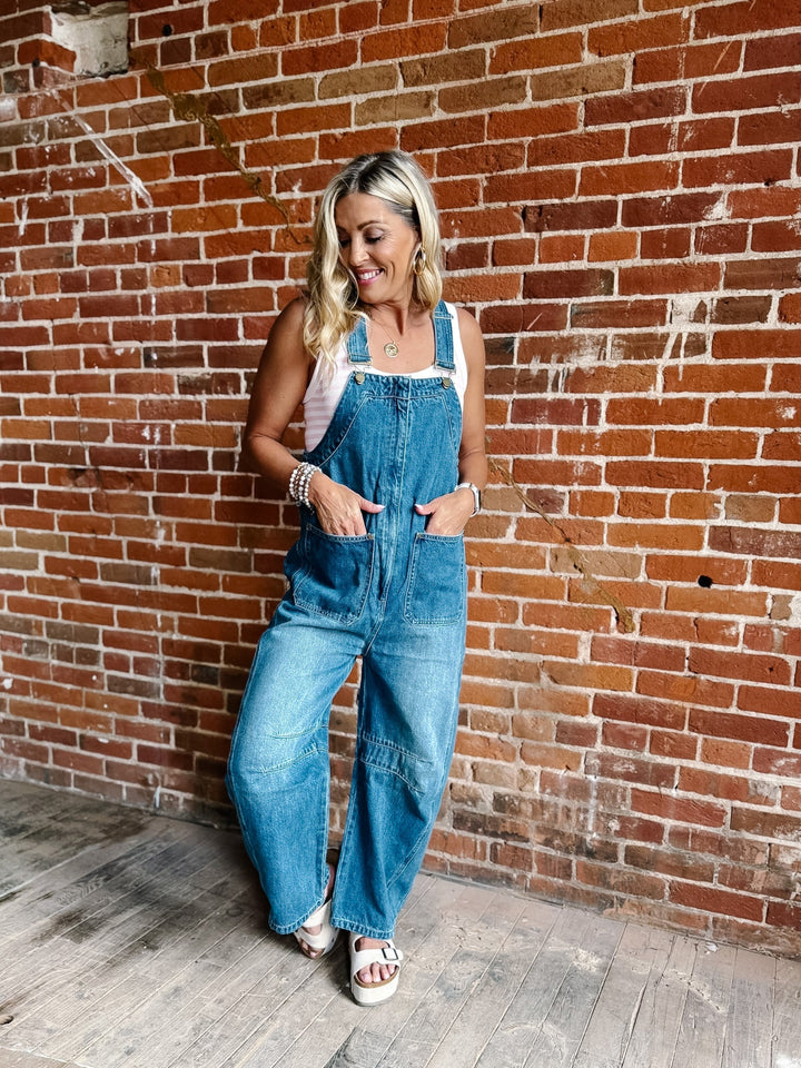 The Worn In Barrel Denim Overalls, Medium Wash