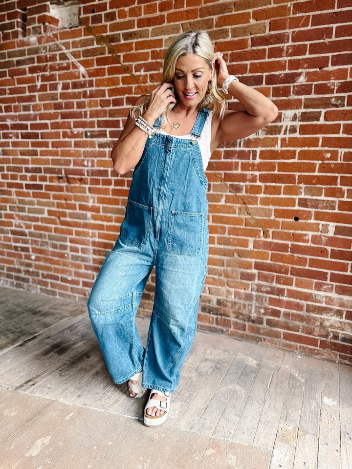The Worn In Barrel Denim Overalls, Medium Wash