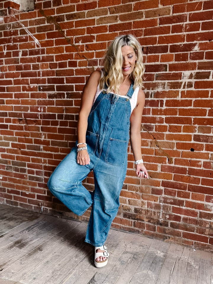 The Worn In Barrel Denim Overalls, Medium Wash