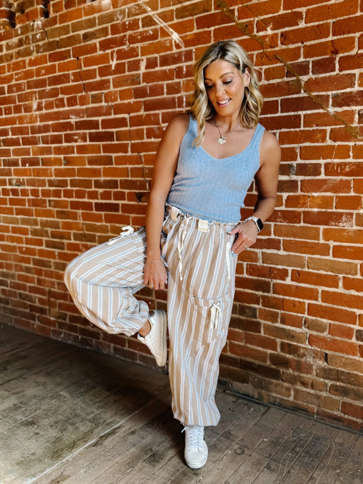 The Go-To Ribbed V-Neck Fitted Tank, Periwinkle