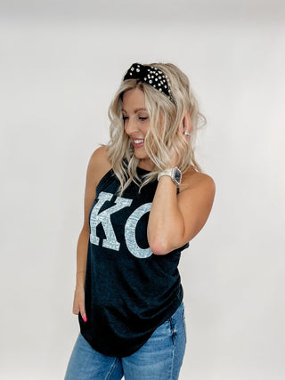Top Knot Headband with Rhinestone Accents, Black