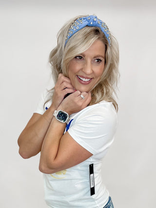 Top Knot Headband with Rhinestone Accents, Lavender