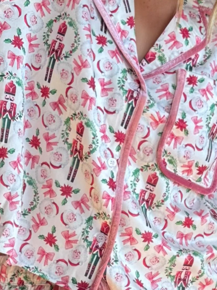 Toy Soldier & Bow Satin Pajamas, Pink
