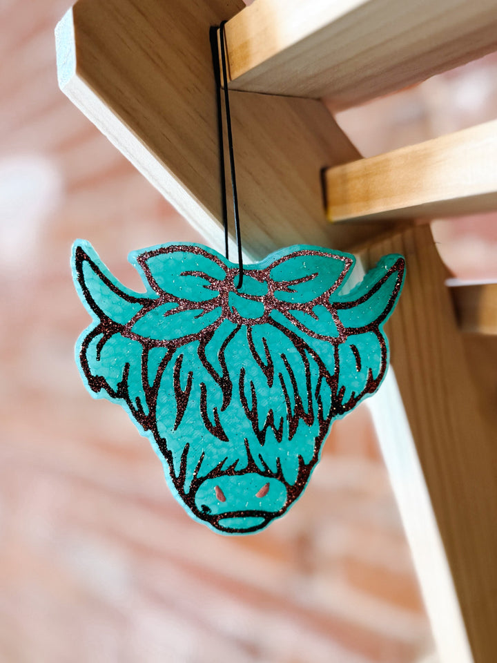 Highand Cow Car Freshie, Turquiose Champagne Toast