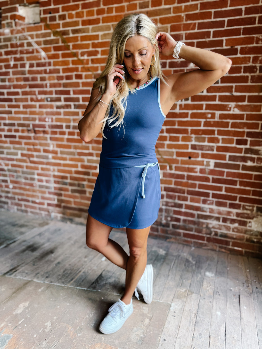 Valley Side Tie Skort, Navy