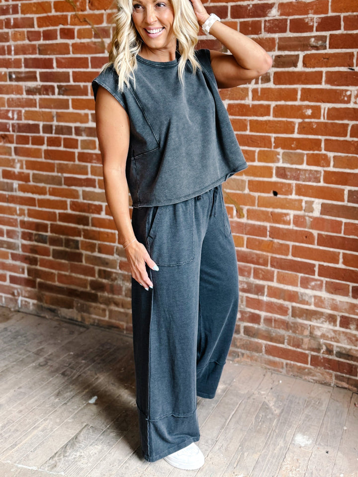 Vintage Ease Mineral Wash Cropped Pants, Black