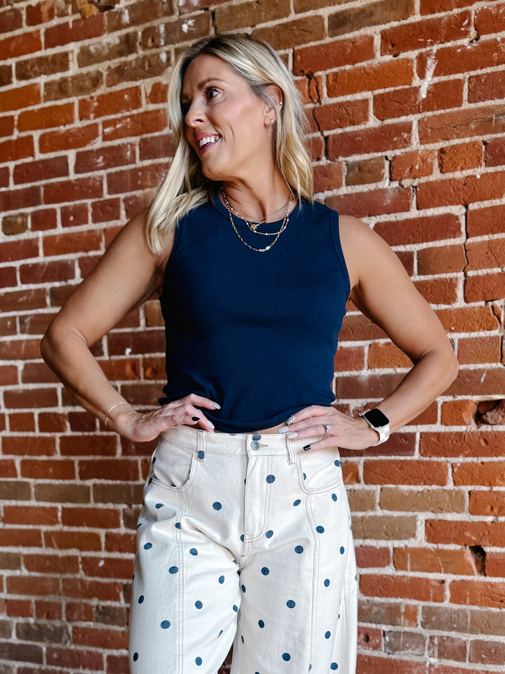 Way of Life Ribbed Tank, Navy