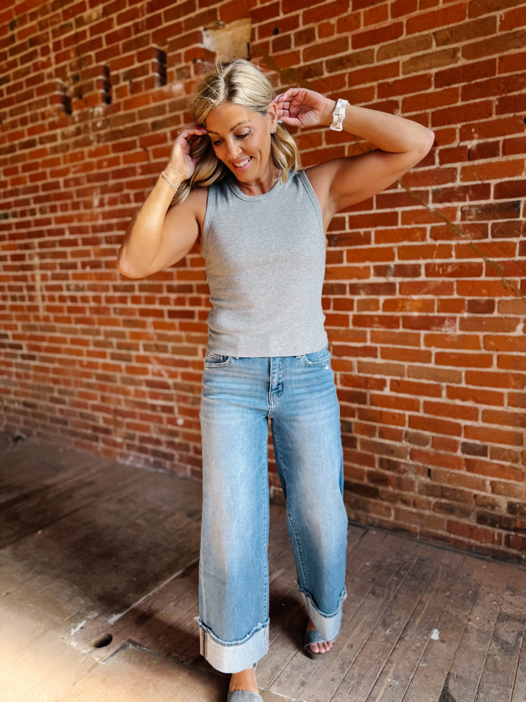 Way of Life Ribbed Tank, Heather Grey