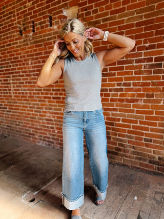 Way of Life Ribbed Tank, Heather Grey