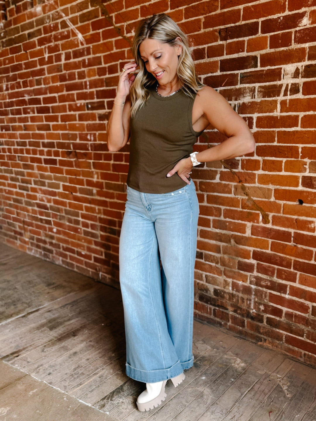 Way of Life Ribbed Tank, Olive