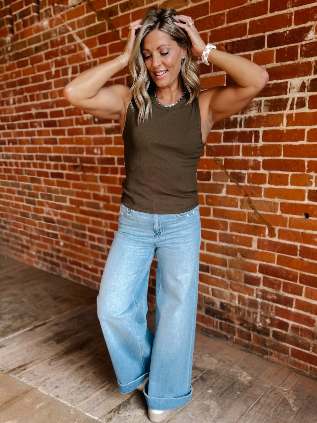 Way of Life Ribbed Tank, Olive