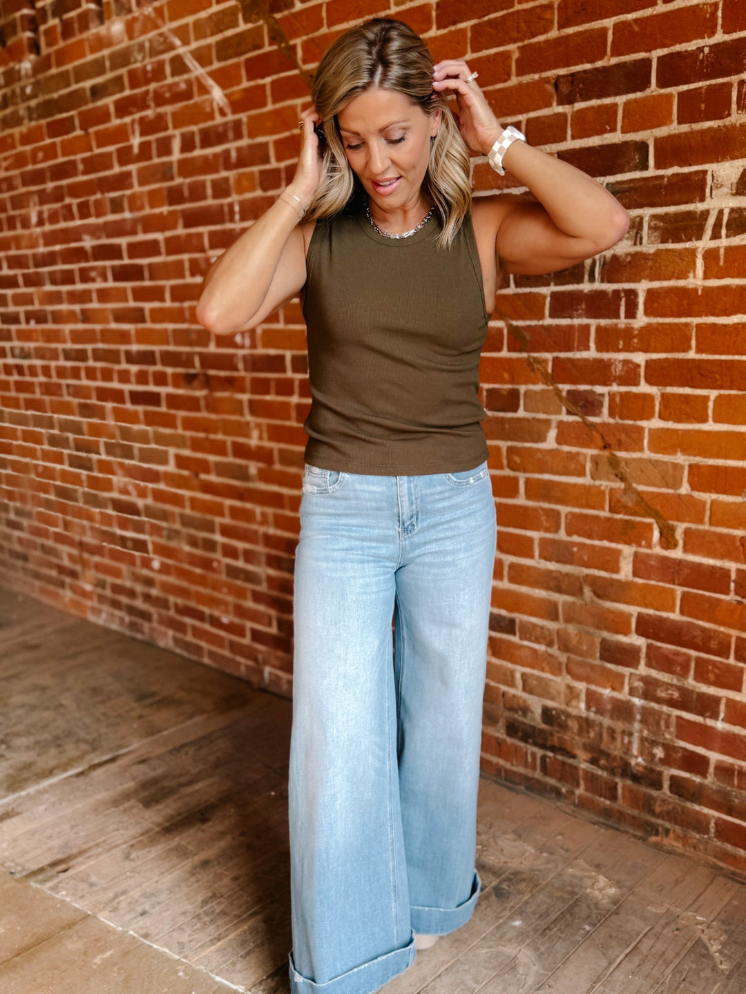 Way of Life Ribbed Tank, Olive