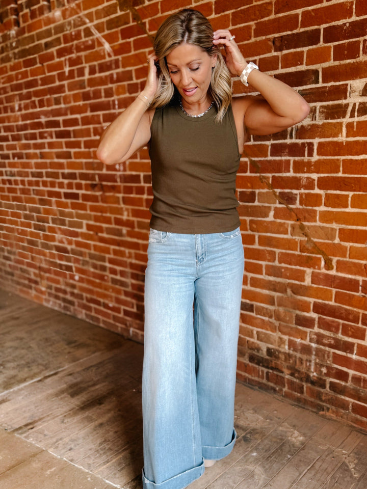 Way of Life Ribbed Tank, Olive