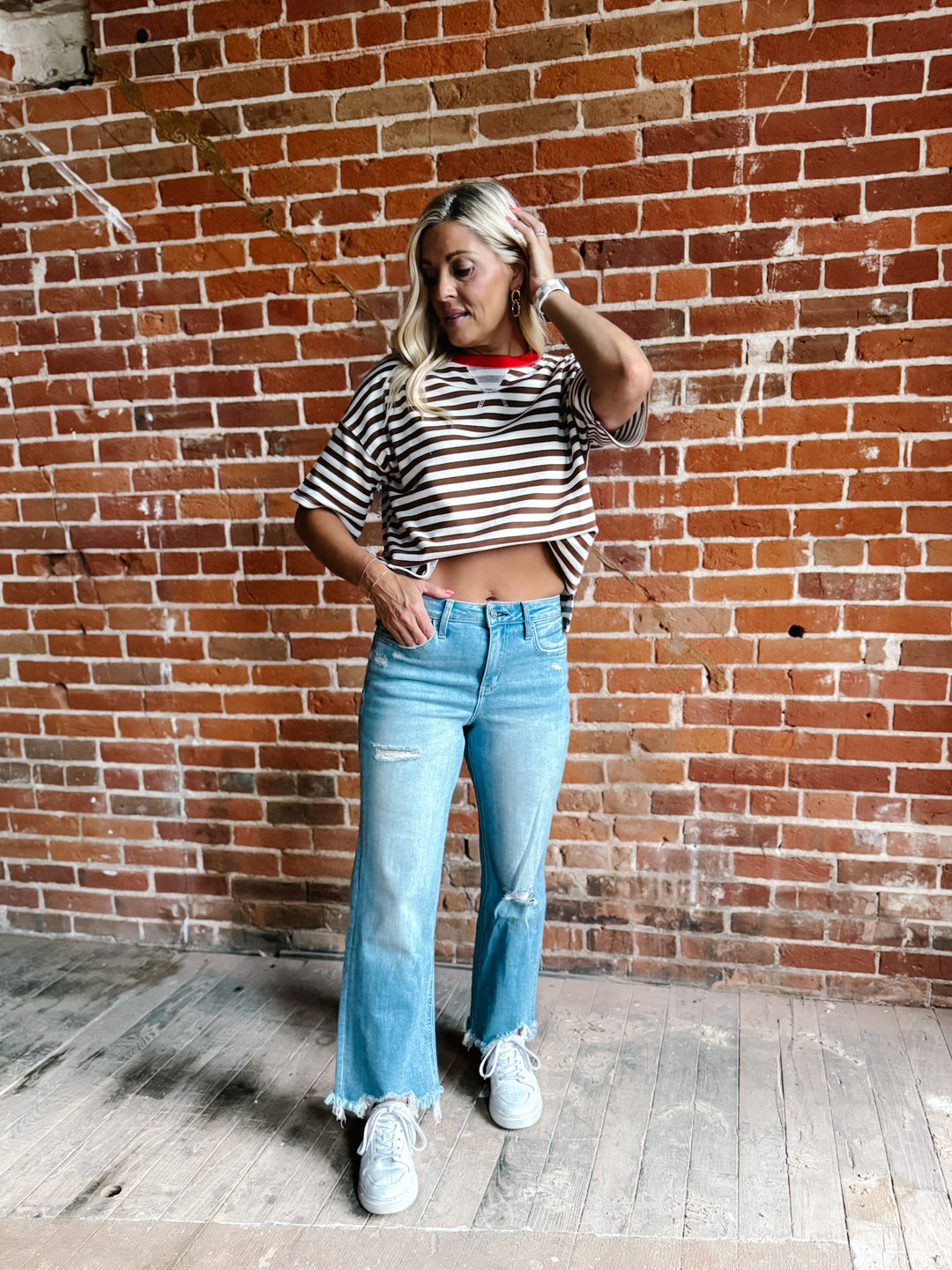 Weekend Light Wash Distressed Cropped Wide Leg Jeans