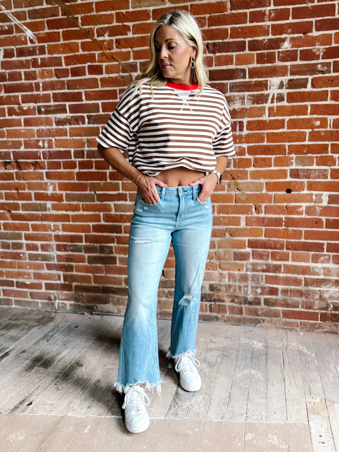 Weekend Light Wash Distressed Cropped Wide Leg Jeans