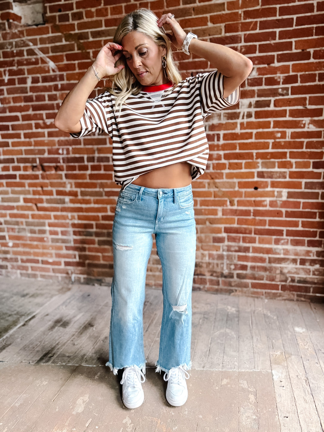 Weekend Light Wash Distressed Cropped Wide Leg Jeans