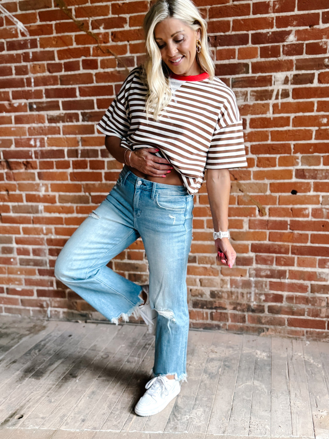 Weekend Light Wash Distressed Cropped Wide Leg Jeans