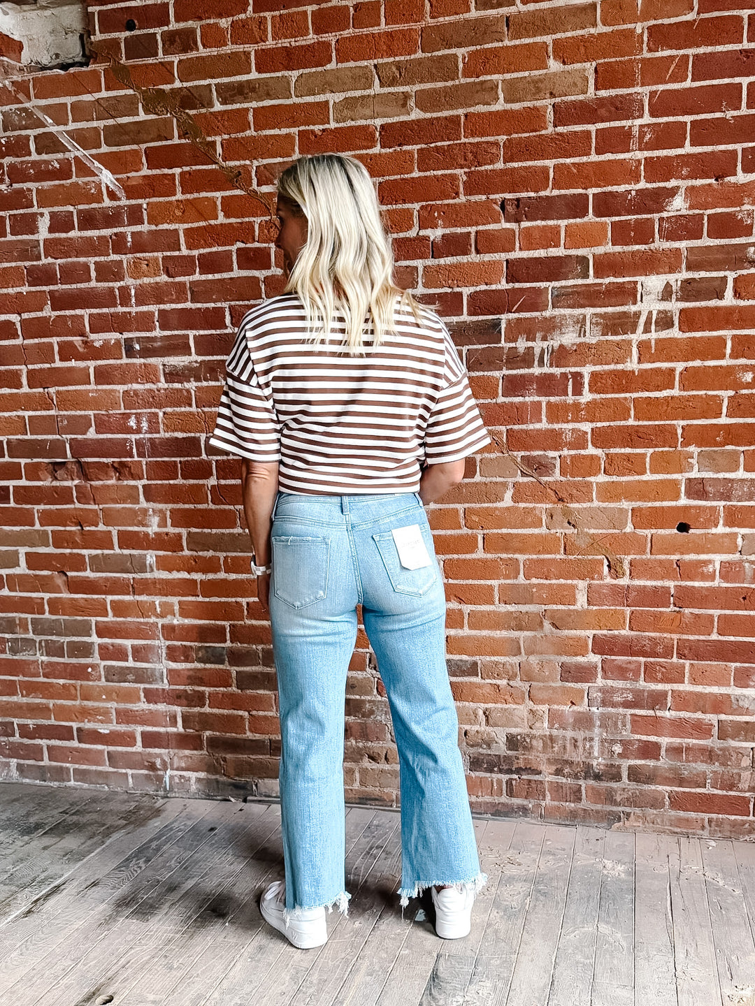 Weekend Light Wash Distressed Cropped Wide Leg Jeans