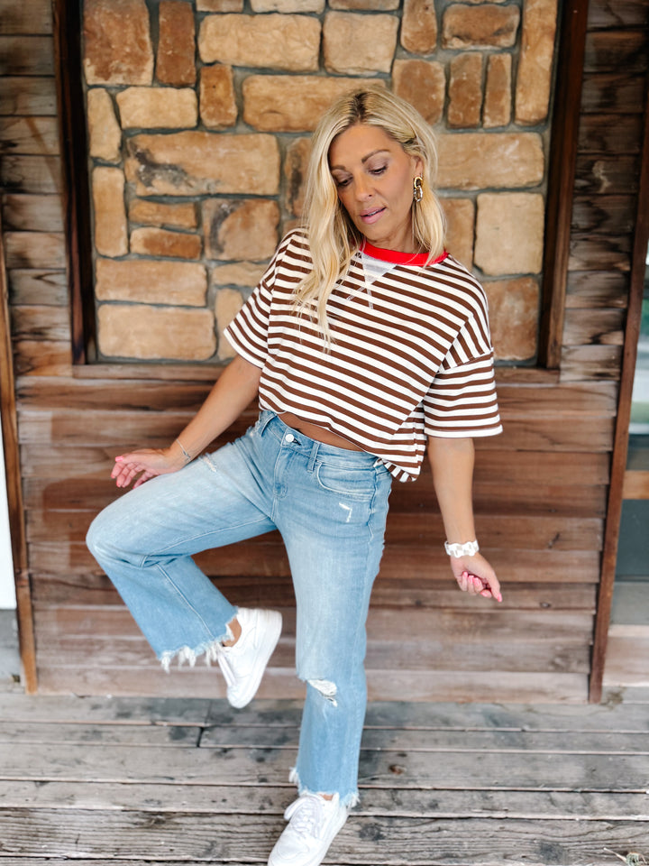 Weekend Light Wash Distressed Cropped Wide Leg Jeans