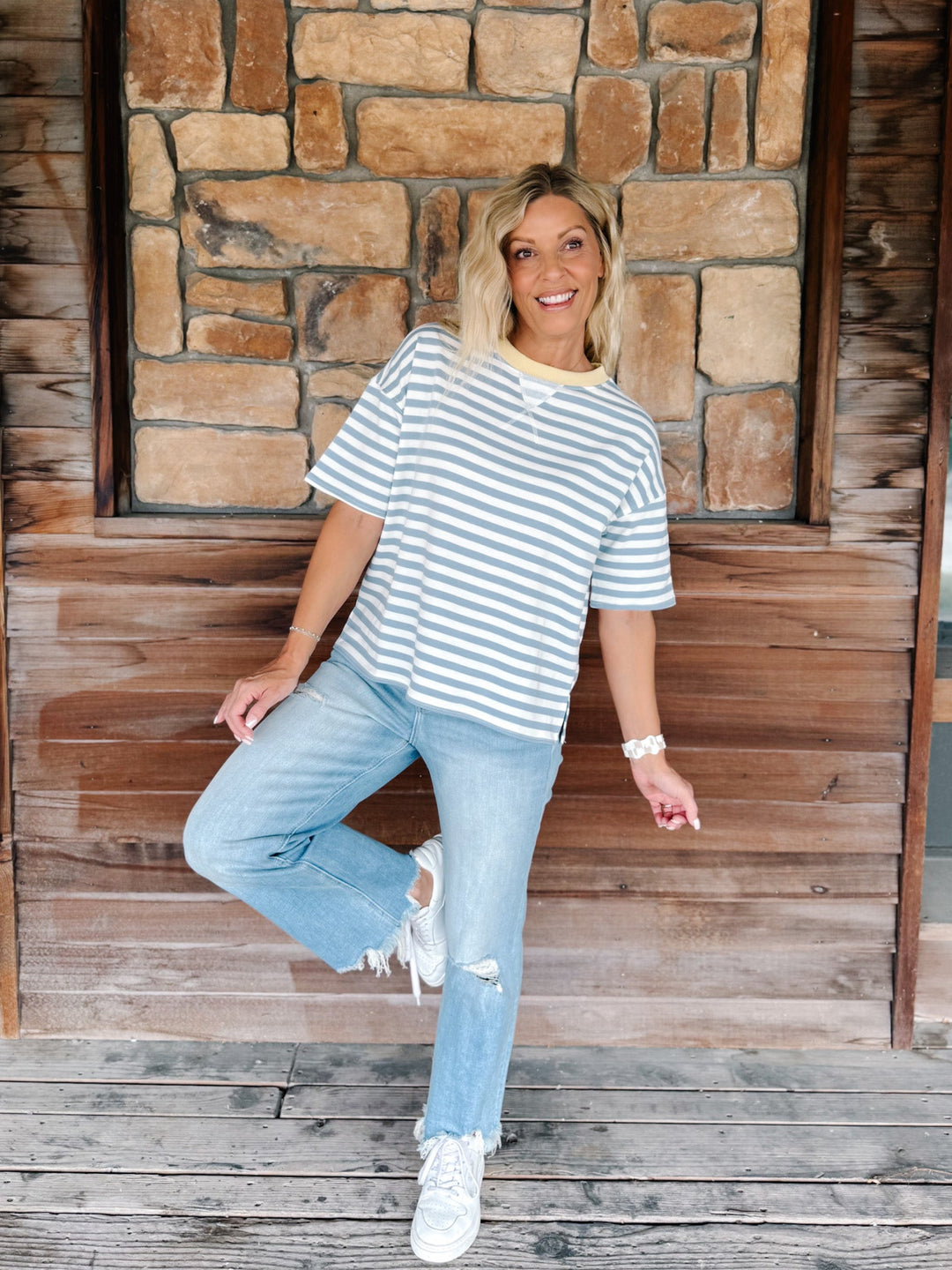 Weekender Stripe Contrast Neck Short Sleeve Tee