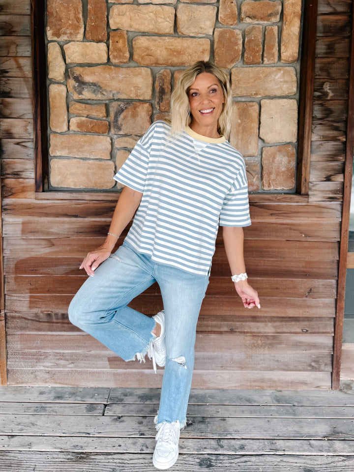 Weekender Stripe Contrast Neck Short Sleeve Tee