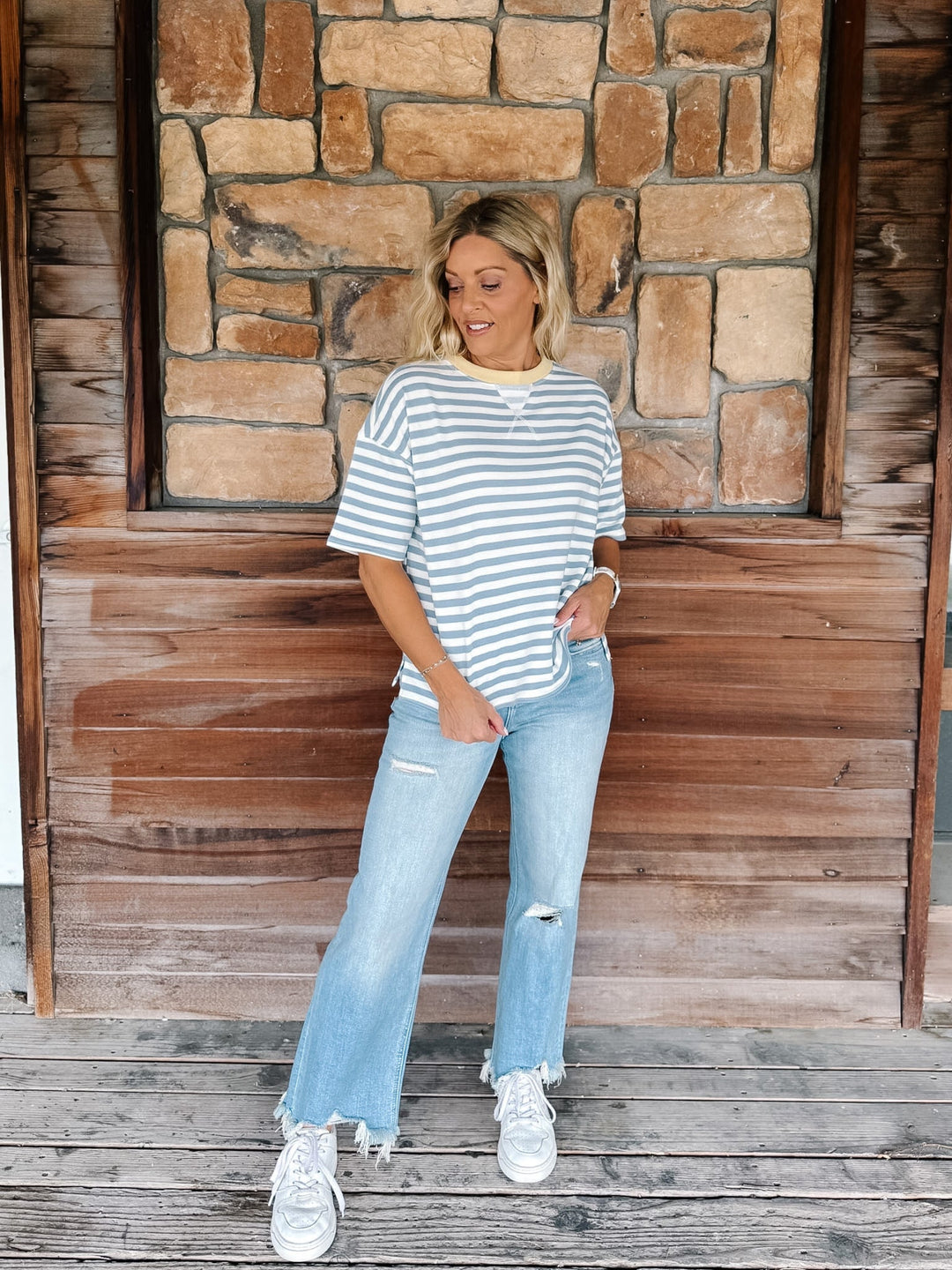 Weekender Stripe Contrast Neck Short Sleeve Tee
