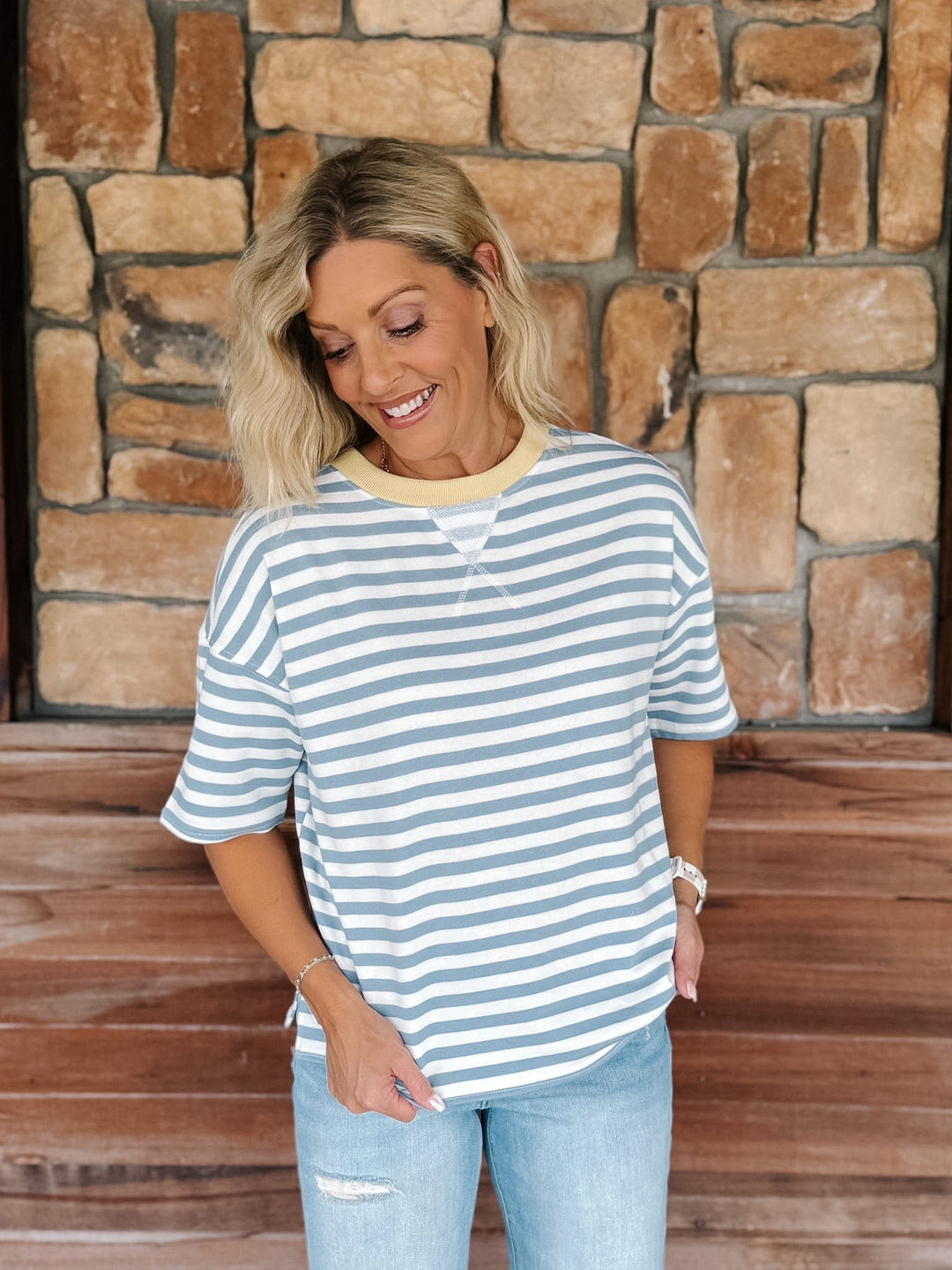 Weekender Stripe Contrast Neck Short Sleeve Tee