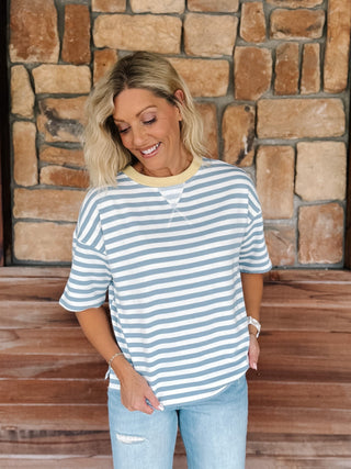Weekender Stripe Contrast Neck Short Sleeve Tee