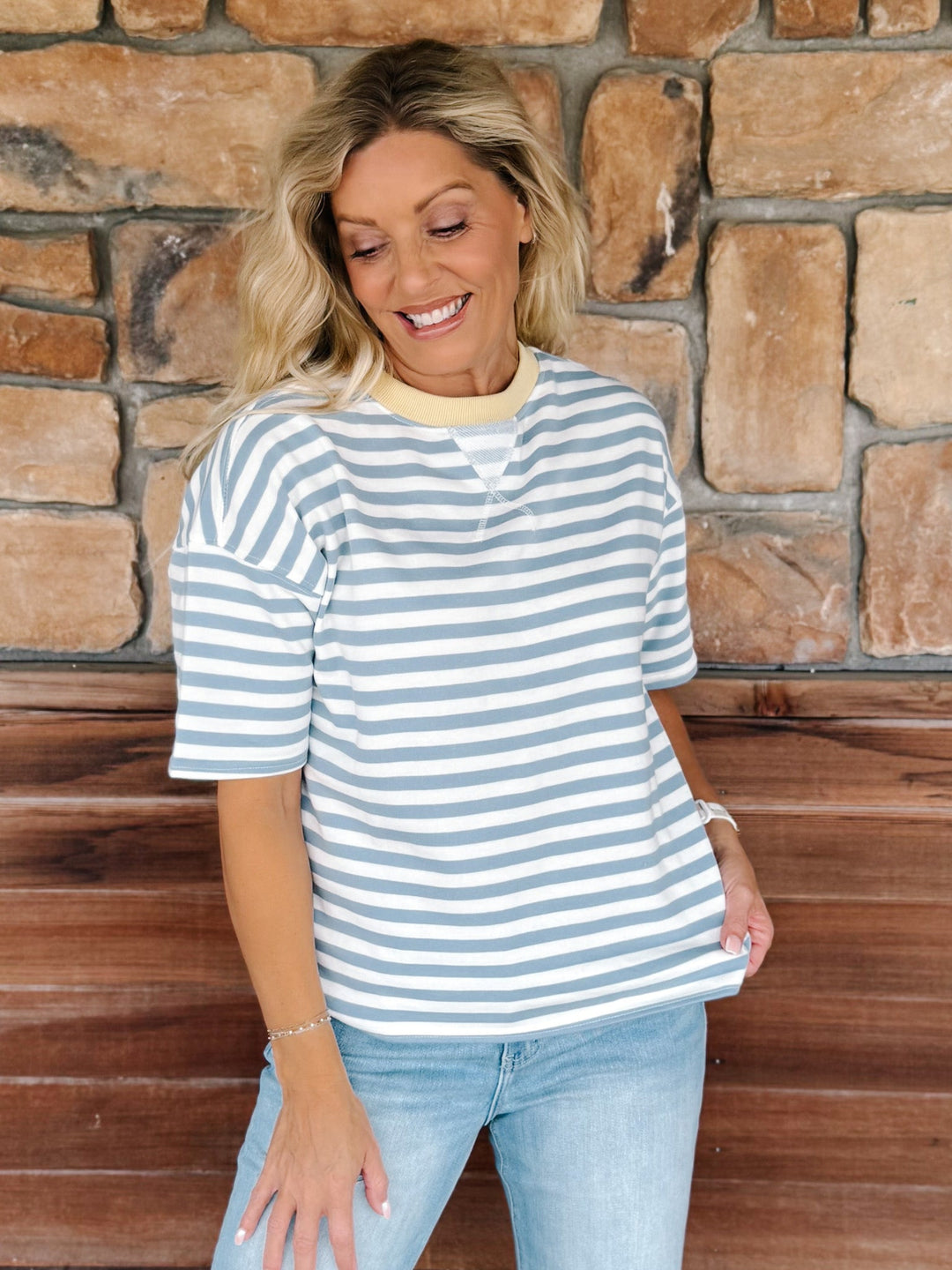 Weekender Stripe Contrast Neck Short Sleeve Tee