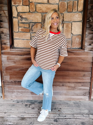Weekender Stripe Contrast Neck Short Sleeve Tee