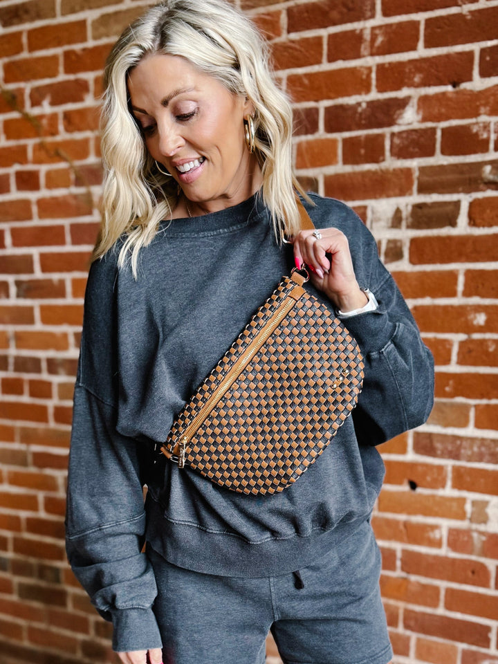 Westlyn Woven Bum Bag,checkered coffee