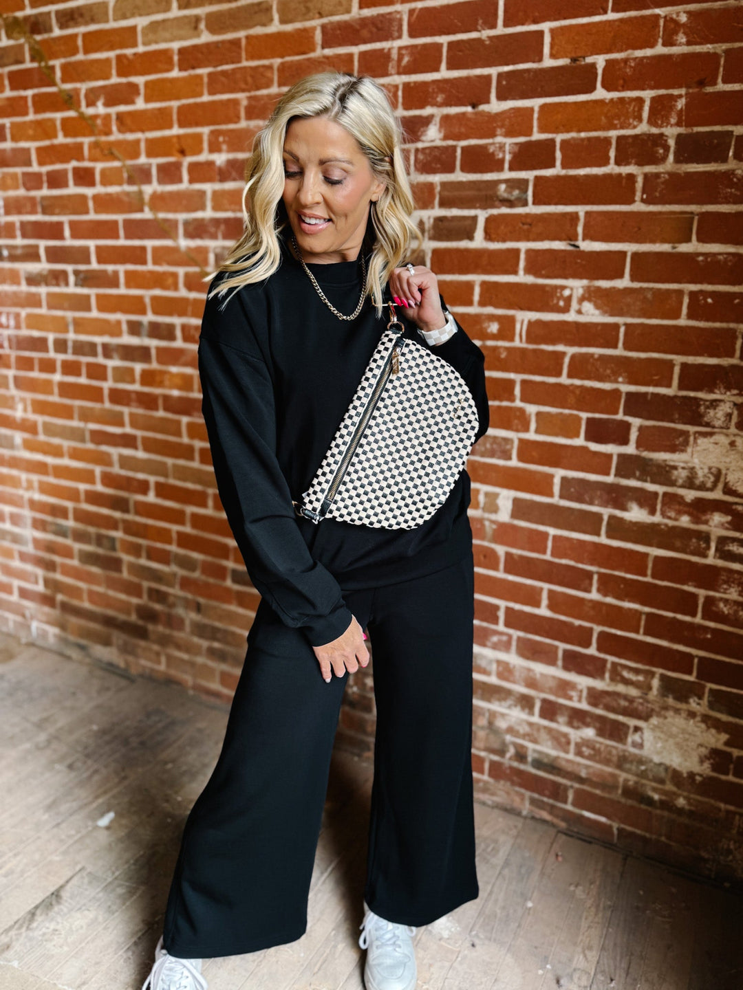 Westlyn Woven Bum Bag, Black Check